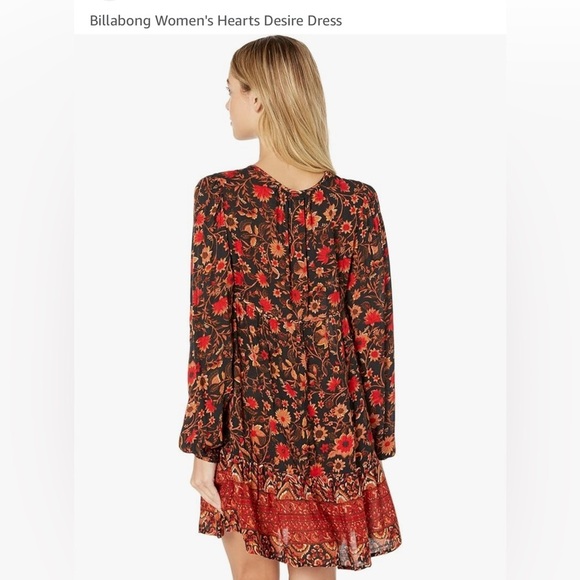 Women’s Billabong Hearts Desire Long Sleeve Floral Mini Dress: Size Small - Picture 6 of 8